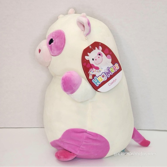 ❤️ CAEDYN 🐄 Pink Valentines Cow Heart Nose Hugmee Squishmallow Kellytoy NWT - Picture 4 of 9